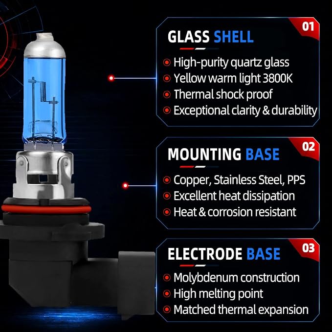 Sinoparcel 9006/HB4 Halogen Low Beam Headlight or Fog Light Bulb 3800K, 150% More Brightness Replacement for Standard 55W Bulb, Pack of 2