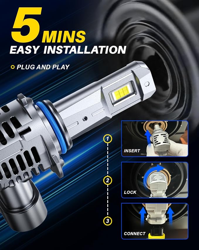 AUTOONE 9012 LED Bulb, 1000% Brighter, 3 Min Quick Install, 20 Years Lifespan, No Flicker, 99% Compatibility