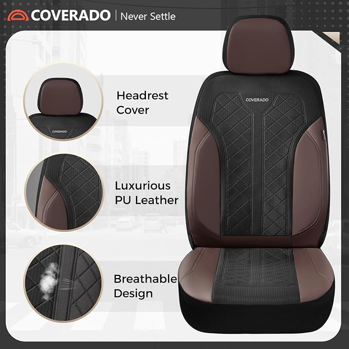 Coverado Automotive Car Seat Cover for 2 Seats,Front Seat Covers, Seat Covers 2-Pack, Driver Car Seat Protectors Universal Fit for Most Vehicles, SUV, Truck, Sedan