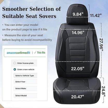 Coverado Seat Covers Full Set, Car Seat Cover Black, Seat Covers for Cars, Car Seat Protector, Nappa Leather Car Seat Cushion, Waterproof Car Seat Covers Front Seats and Back Fit for Most Cars