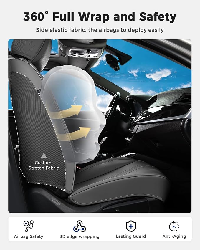 Huidasource Gray Front Seat Covers, Luxury Faux Leather Front Car Seat Covers, Compatible with Airbags Seatbelt Buckles, Perforation, Cooling＆Heating, Universal Fit for Most Cars Vans Trucks SUVs Gray