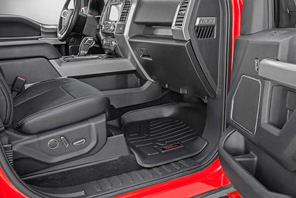 Rough Country All Weather Floor Mats Set for Dodge Ram 1500 Quad-Cab (2012-2018) w/Front Row Bench Seat - Custom Fit Floor Armor, Raised Lip, Easy Clean