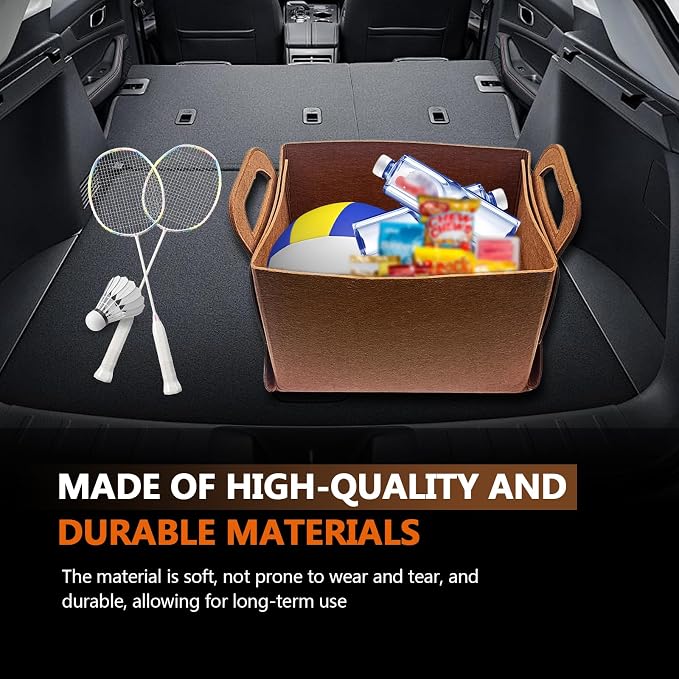 Felt Car Trunk Organizer, Foldable Vehicle Storage Box, Large Capacity Multi-Purpose Automotive Interior Accessories for Cars, SUV, Sedan, Truck (Brown)