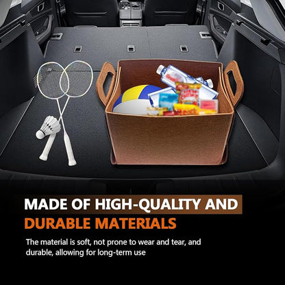 Felt Car Trunk Organizer, Foldable Vehicle Storage Box, Large Capacity Multi-Purpose Automotive Interior Accessories for Cars, SUV, Sedan, Truck (Brown)