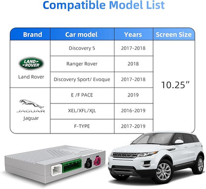 Wireless CarPlay Android Auto Adapter Decoder Retrofit Kit Fits Land Rover & Jaguar 2016-2019 with Harman Headunit 10.25" Screen, Supports Airplay/Mirror Link/Backup Camera/USB Drive/Navi