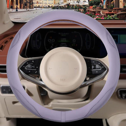 Nappa Leather Purple Steering Wheel Cover, Advanced Microfiber Leather Non-Slip Breathable Fabric, Warm in Winter and Cool in Summer, Universal 15 inch