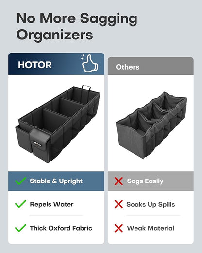 HOTOR Trunk Organizer, Sturdy Foldable with Cooler for Car & SUV, 3 Compartments, Black, 30.90”×12.60”×10.63”