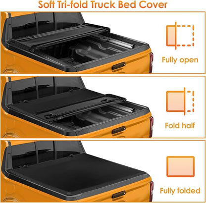 Nilight Soft Tri-fold Truck Bed Tonneau Cover Compatible with Ford F150 2004 2005 2006 2007 2008 2009 2010 2011 2012 2013 2014-5.5ft