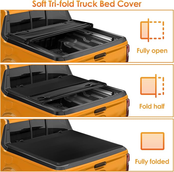 Nilight Soft Tri-fold Truck Bed Tonneau Cover Compatible with Ford F150 2004 2005 2006 2007 2008 2009 2010 2011 2012 2013 2014-6.5ft
