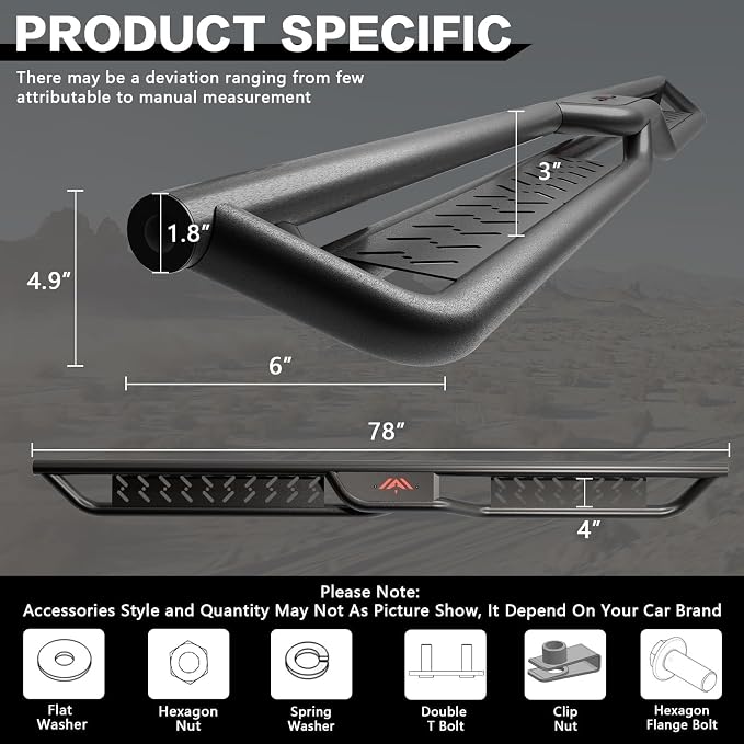 Running Boards 6 Inches Compatible with Extended/Double Cab 2007-2018 Chevy Silverado GMC Sierra 1500 | 2007-2019 2500HD 3500HD Black Two-Stair Design Side Steps Steel Rails Nerf Bars
