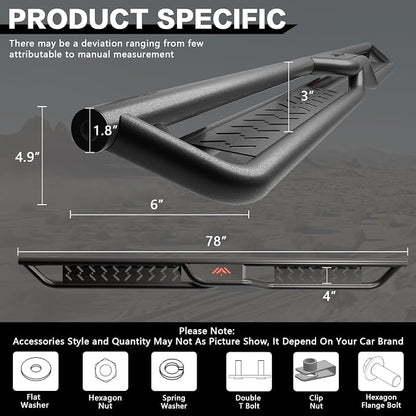 Running Boards 6 Inches Compatible with Extended/Double Cab 2007-2018 Chevy Silverado GMC Sierra 1500 | 2007-2019 2500HD 3500HD Black Two-Stair Design Side Steps Steel Rails Nerf Bars