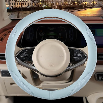 14 inch Steering Wheel Cover for Prius Civic, Nappa Microfiber Leather Non-Slip Breathable Fabric, Warm in Winter and Cool in Summer, Blue Small 13.5 inch to 14 inch