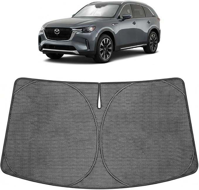 Proadsy Windshield Sun Shade Custom Fit Mazda CX-90 CX90 PHEV 2024-2026 Ice Crystal Black Front Window Sunshade UV and Heat Blocker Foldable Visor Keeps Car Cooler for Summer Parking and Daily Use