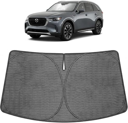 Proadsy Windshield Sun Shade Custom Fit Mazda CX-90 CX90 PHEV 2024-2026 Ice Crystal Black Front Window Sunshade UV and Heat Blocker Foldable Visor Keeps Car Cooler for Summer Parking and Daily Use