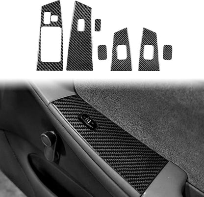 Black Real Carbon Fiber Accessories Car Window Lift Button Panel Kit Cover Interior Trim Sticker Decal for Toyota Corolla CE LE S 2003 2004 2005 2006 2007 2008/XRS 2005-2006 Sedan 7PCS -B