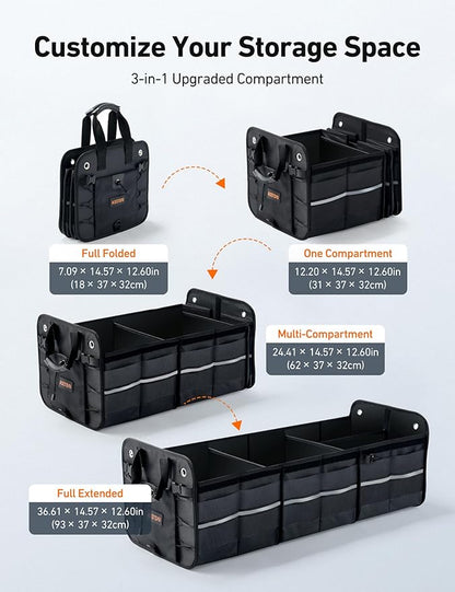AstroAI Car Trunk Organizer Storage Large for SUV, Truck, Pickup, Collapsible Trunk Organizer Portable Storage Box with Cooler Bag, Foldable Cover, Nylon Handles, PU Bottom and PE Plate