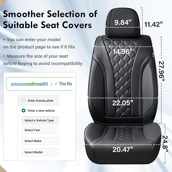 Coverado Leather Seat Covers, Car Seat Covers Full Set, Perforated Diamond Leather Car Seat Cover, Waterproof Car Seat Protector Seat Cushion, Universal 5 Seats Black Seat Cover Fit for Most Cars