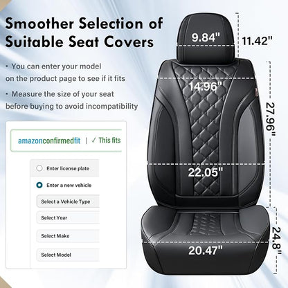 Coverado Leather Seat Covers, Car Seat Covers Full Set, Perforated Diamond Leather Car Seat Cover, Waterproof Car Seat Protector Seat Cushion, Universal 5 Seats Black Seat Cover Fit for Most Cars