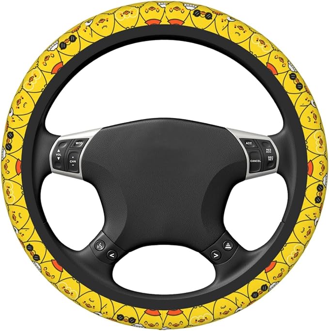 Yellow Steering Wheel Cover for Women,Universal Auto Steering Wheel 14-15 Inch Car Interior Accessories with 2PCS Car Coasters,Suitable for Men and Women