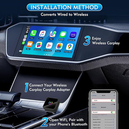 Wireless CarPlay Adapter, 2-in-1 Mini CarPlay & Android Auto Wireless Adapter, Plug & Play, Auto Connect, Car Accessories, Car Play Dongle Compatible with iPhone & Android