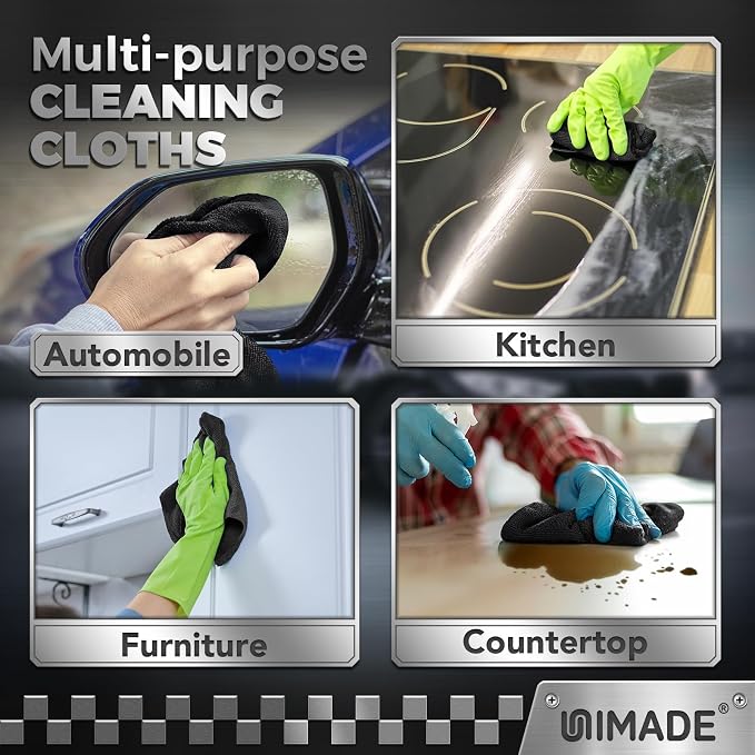 UNIMADE Microfiber Cleaning Cloth, 24 Pack Reusable Microfiber Towels for Cars Lint Free Cleaning Shop Towel Rags for Home Kitchen Automotive Bar Mechanic Restaurant Garage, 11"x 12", Grey