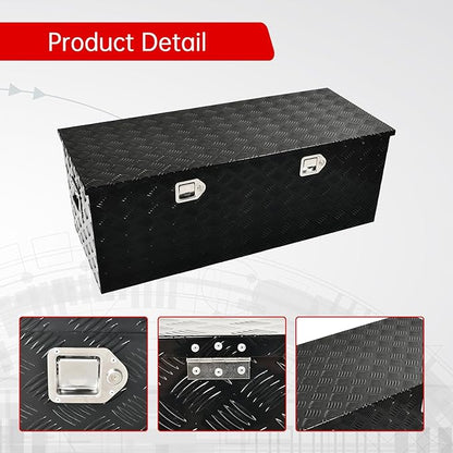 48''Inch Aluminum Truck Tool Box Truck Bed Toolbox Truck Trailer Chest Box Trailer Underbody Storage Organizer Waterproof Square Storage Organizer w/Lock & Keys Black(‎48" x19.5''x17.5'')