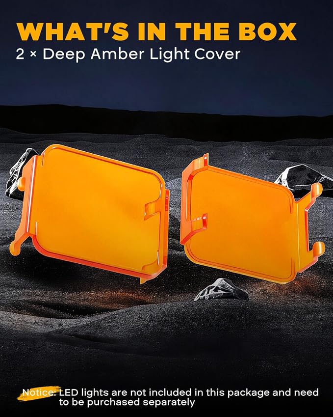 Auxbeam FA Series 3 Inch Deep Amber Light Covers 2300K Dark Amber Tone Cube Offroad Lights Lens Cap Smoked Tint for Fog Dust Rain Snow, 2 Packs