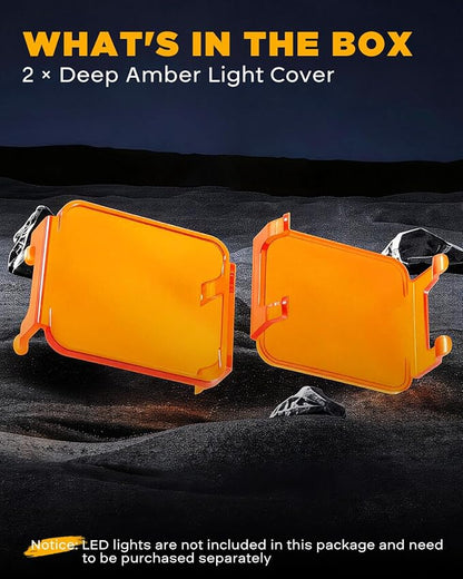Auxbeam FA Series 3 Inch Deep Amber Light Covers 2300K Dark Amber Tone Cube Offroad Lights Lens Cap Smoked Tint for Fog Dust Rain Snow, 2 Packs