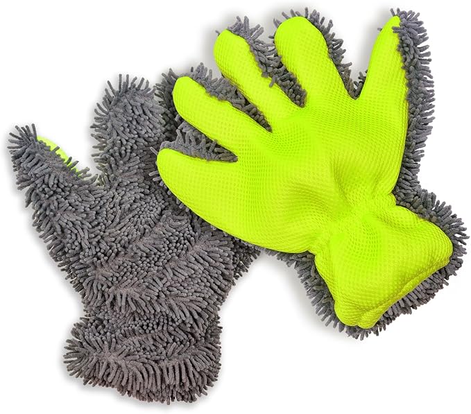 Car Wash Mitt Microfiber Scratch Free,Premium Chenille Ultra-Soft Car Wash Gloves,Thickened Inside Coated Swirl-Free Finish 5-Finger Design Detailing for Cleaning Car Wash Brush,2-Pack Green