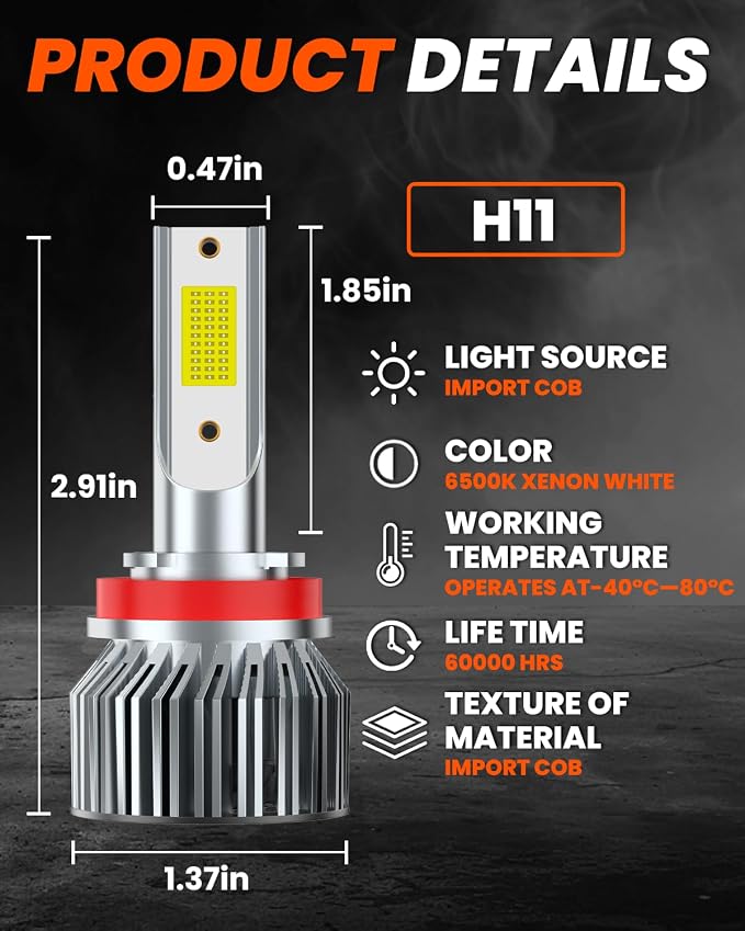 Fit for 2014-2020 Nissan Rogue Fog Light Bulbs Combo,IP68, 6-Pack