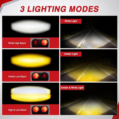 Nilight 7/8" Handlebar Motorcycle LED Driving Light Pod 2PCS 3 Inch 40W White Amber Dual Color Spot Beam Fog Auxiliary Offroad Lighting with 16AWG Wiring Harness for 12V Motorbike Dirt Bike e-Bike
