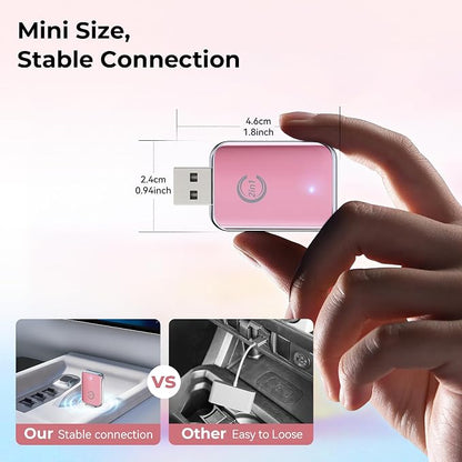 Wireless Carplay Adapter for iPhone, Convert Wired Carplay to Wireless, 2 in 1 Plug and Play Mini CarPlay Android Auto Adapter for iOS 10 Android 11 and Above, Cars with Built-in Carplay (Rose Pink)