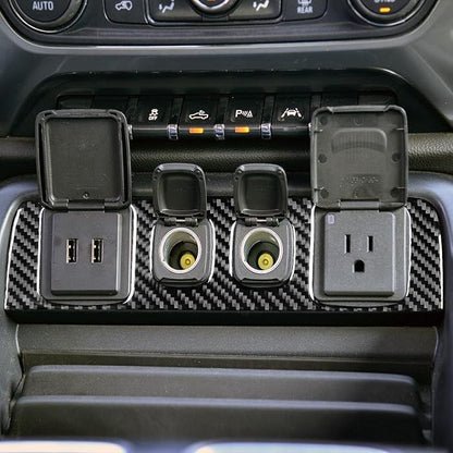 Real Premium Carbon Fiber Fit for Chevy Silverado/GMC Sierra 1500 2014-2018 for 2500/3500HD 2015-2019 Car Power Outlet Frame Trim Decals Sticker Auto Interior Accessories Cover Black