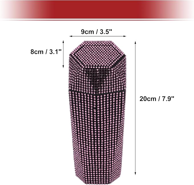 ACROPIX Car Trash Can Trash Bin Rhinestones Portable 3.5" Length 3.1" Width 7.9" Height Pink Rhinestone Plastic