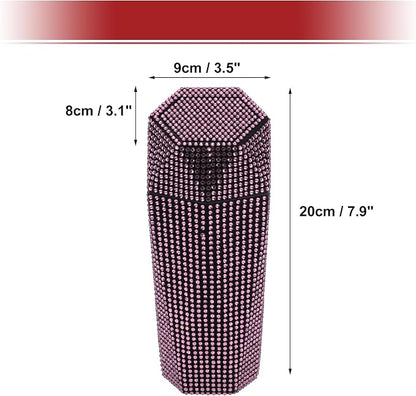 ACROPIX Car Trash Can Trash Bin Rhinestones Portable 3.5" Length 3.1" Width 7.9" Height Pink Rhinestone Plastic