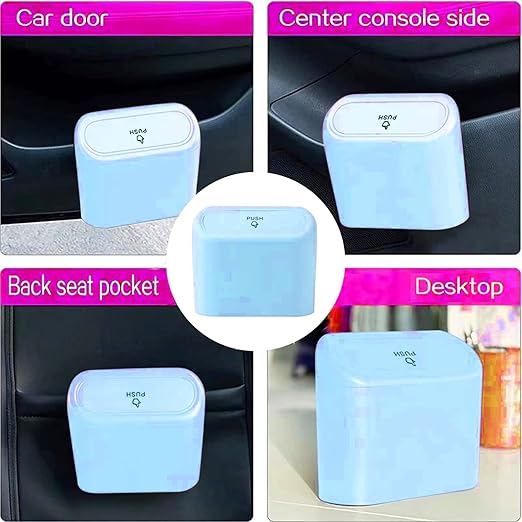 Car Trash Can, Mini Car Bin with Lid 2 Trash Bag Blue, Cute Car Accessories for Storage and Organization，Small Trash Can for car，Bedroom and Office