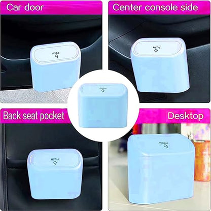 Car Trash Can, Mini Car Bin with Lid 2 Trash Bag Blue, Cute Car Accessories for Storage and Organization，Small Trash Can for car，Bedroom and Office