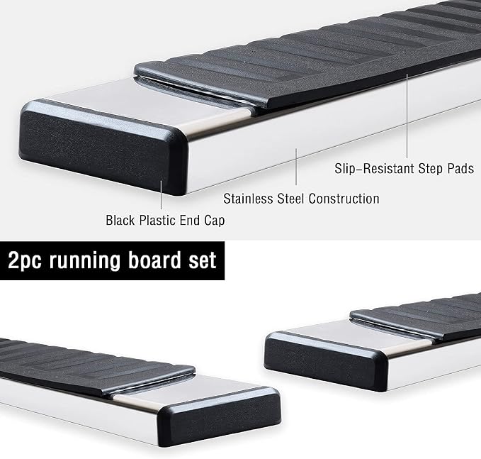 COMNOVA 6 Inch Running Boards Compatible with 2007-2021 Toyota Tundra Double Cab, Tundra Running Boards Made with Stainless Steel. Stainless Steel Side Steps, Truck Step Bars Nerf Bars