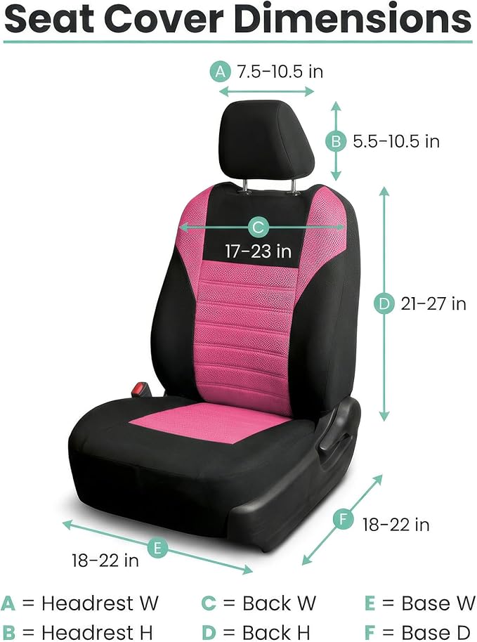 FH Group Automotive Car Seat Covers Front Set Premium 3D Air Mesh Front Seat Covers, Airbag Compatible Universal Fit Interior Accessories for Cars Trucks and SUVs - Pink
