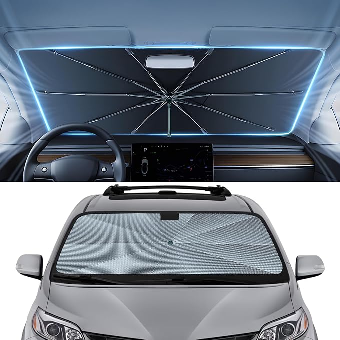 Autorder Windshield Sun Shade Umbrella for 2011-2020 Toyota Sienna Accessories,Upgraded Ice Crystal Material,Easy Setup Umbrella Sunshade for Car Windshield,100% Sun Blocking