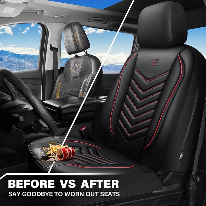 CAR PASS 3D Foam Faux Leather Seat Covers Front Seats,Waterproof Leather Front Seat Cover for Car,Universal Fit for SUV Truck Sedan Automotive,Armrest Airbag Compatible Anti-Slip, Black and Red