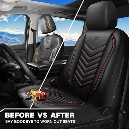 CAR PASS 3D Foam Faux Leather Seat Covers Front Seats,Waterproof Leather Front Seat Cover for Car,Universal Fit for SUV Truck Sedan Automotive,Armrest Airbag Compatible Anti-Slip, Black and Red