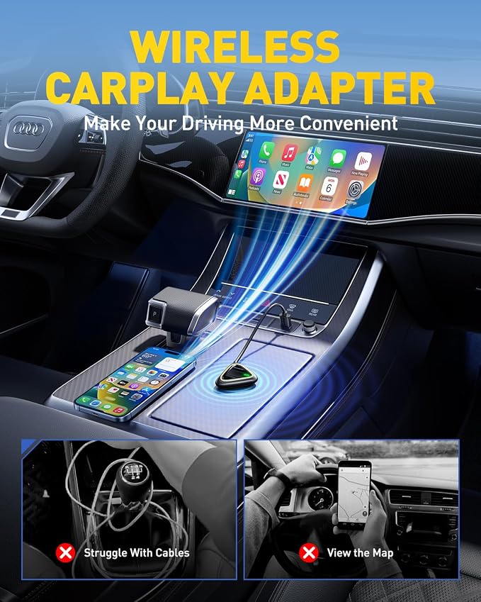 2027 Upgraded Wireless CarPlay Adapter for Apple, Upgrade Factory Wired Carplay to Wireless CarPlay Adapter, No Latency for iPhone iOS 10+ and Cars from 2015+, USB & Type-C, Plug & Play