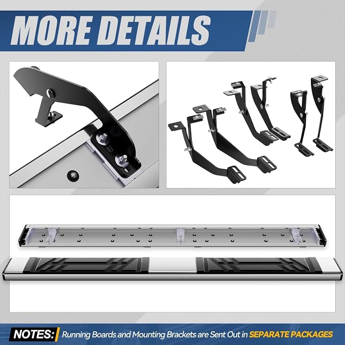 Auto Dynasty Running Boards Compatible with 1999-2014 Chevy Silverado GMC Sierra 1500 2500 3500 Double/Extended Cab, Stainless Steel Side Steps, 6.5" Step Bars