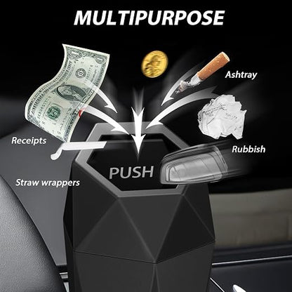 Car Trash Can with Lid, 1 Pack Cup Holder Garbage Can for Car, Leakproof Small Trash Bin, Mini Trash Can for Cars, Home, Bedroom, Office (Black)