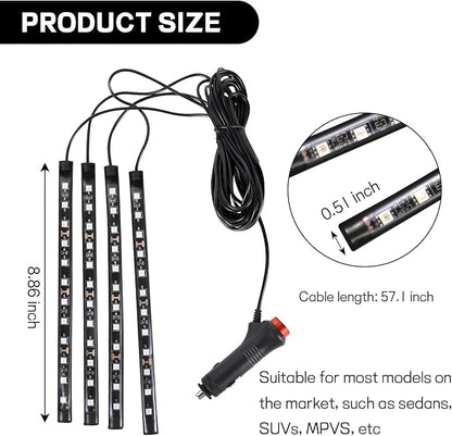 Car LED Strip Light, 12V 48 LED Interior Atmosphere Lights Under Dash Ambient Night Light, Auto Interior Decorative Lamp with Cigarette Adapter Plug, Car Accessories (Red, Cigarette Lighter)
