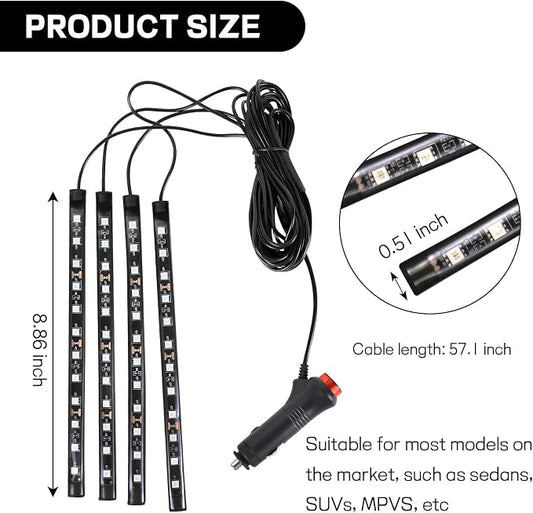 Car LED Strip Light, 12V 48 LED Interior Atmosphere Lights Under Dash Ambient Night Light, Auto Interior Decorative Lamp with Cigarette Adapter Plug, Car Accessories (Red, Cigarette Lighter)
