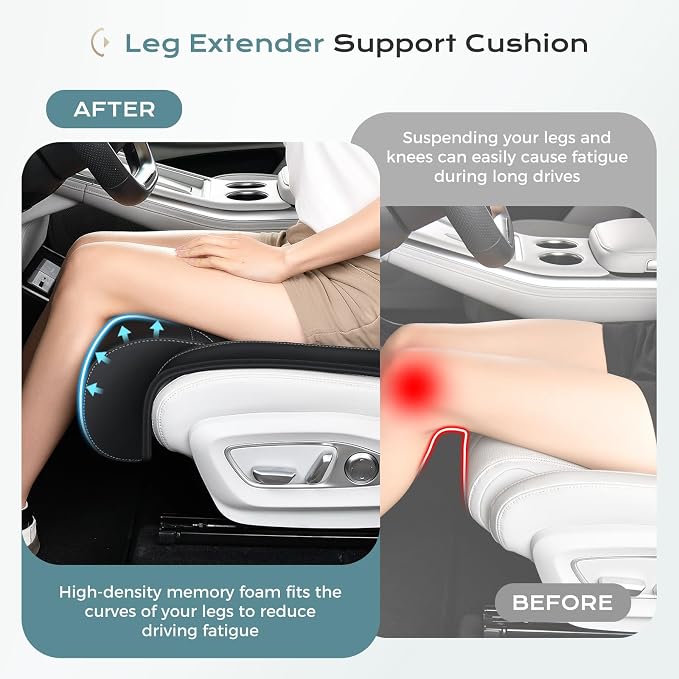 Coverado Car Seat Extender Leg Support, Leather Leg Extension Pad Car Seat Cushions, Waterproof Leg Extender Cushion for Long Driving, Car Leg Support Pad Universal Fit for Diver Seat (Update, Black)