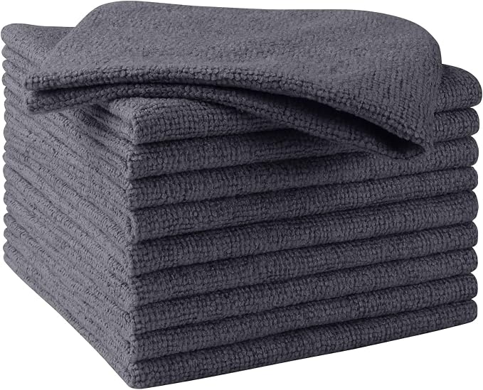 HOMEXCEL Grey Microfiber Cleaning Cloths, 10 Pack Microfiber Towels for Cars, Lint & Scratch-Free Cleaning Rags for House, Kitchen and Car 11.5 x 11.5 inch