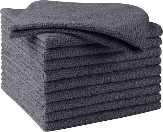 HOMEXCEL Grey Microfiber Cleaning Cloths, 10 Pack Microfiber Towels for Cars, Lint & Scratch-Free Cleaning Rags for House, Kitchen and Car 11.5 x 11.5 inch